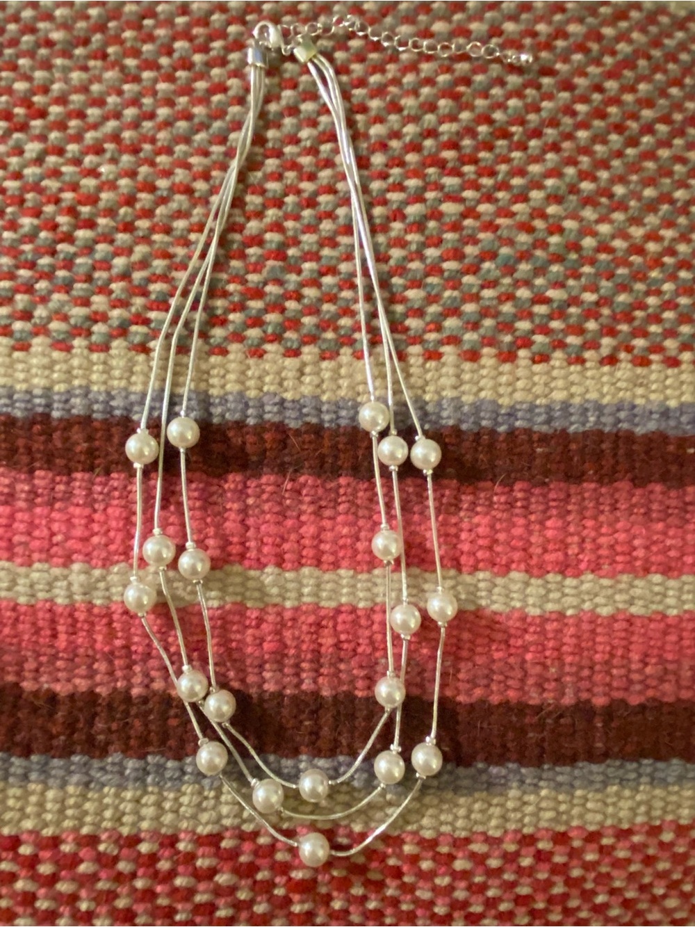 Source Unknown Multi-Strand Faux Pearl Silver Tone Necklace